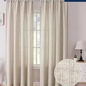 BAMBOO RING TOP PR LINEN WEAVE CURTAINS-38X96-WHITE-2 PR AVAILABLE.